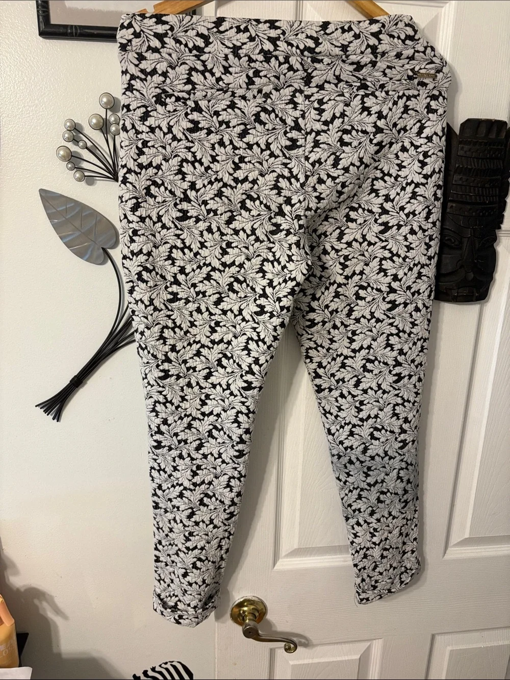 Michael Kors Black and White Leaf Print Pants